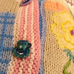 Vinatge NWT Storybook Knits Tea for Two Cardigan Sweater Size Small